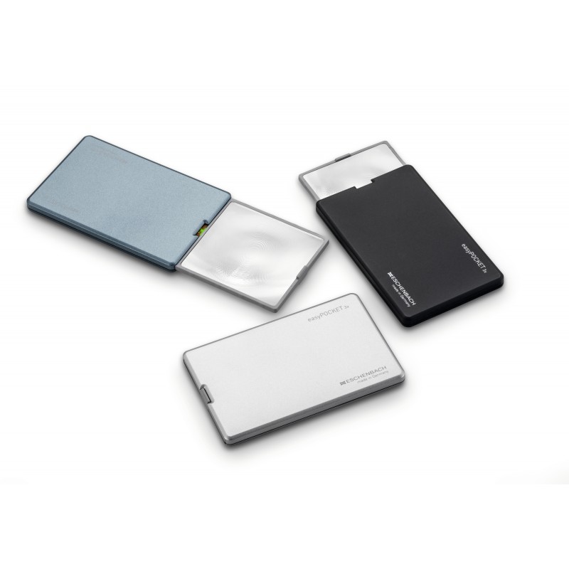 Loupe de poche éclairante EasyPocket XL Eschenbach noire pour malvoyant - grossissement 2,5x ultra-plate