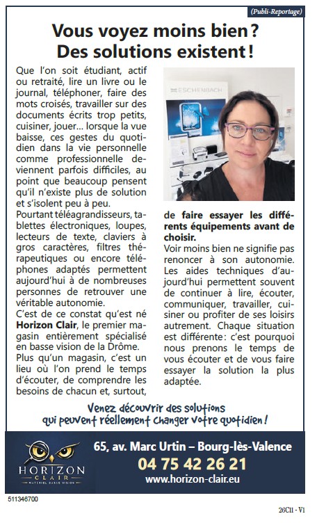 Publi-reportage du Dauphiné Libéré sur Horizon Clair, août 2026